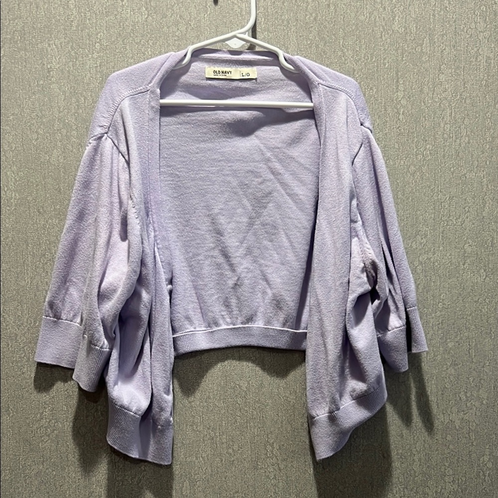BB Dakota Purple Open Front Cardigan with Long Sleeves and Cropped Length